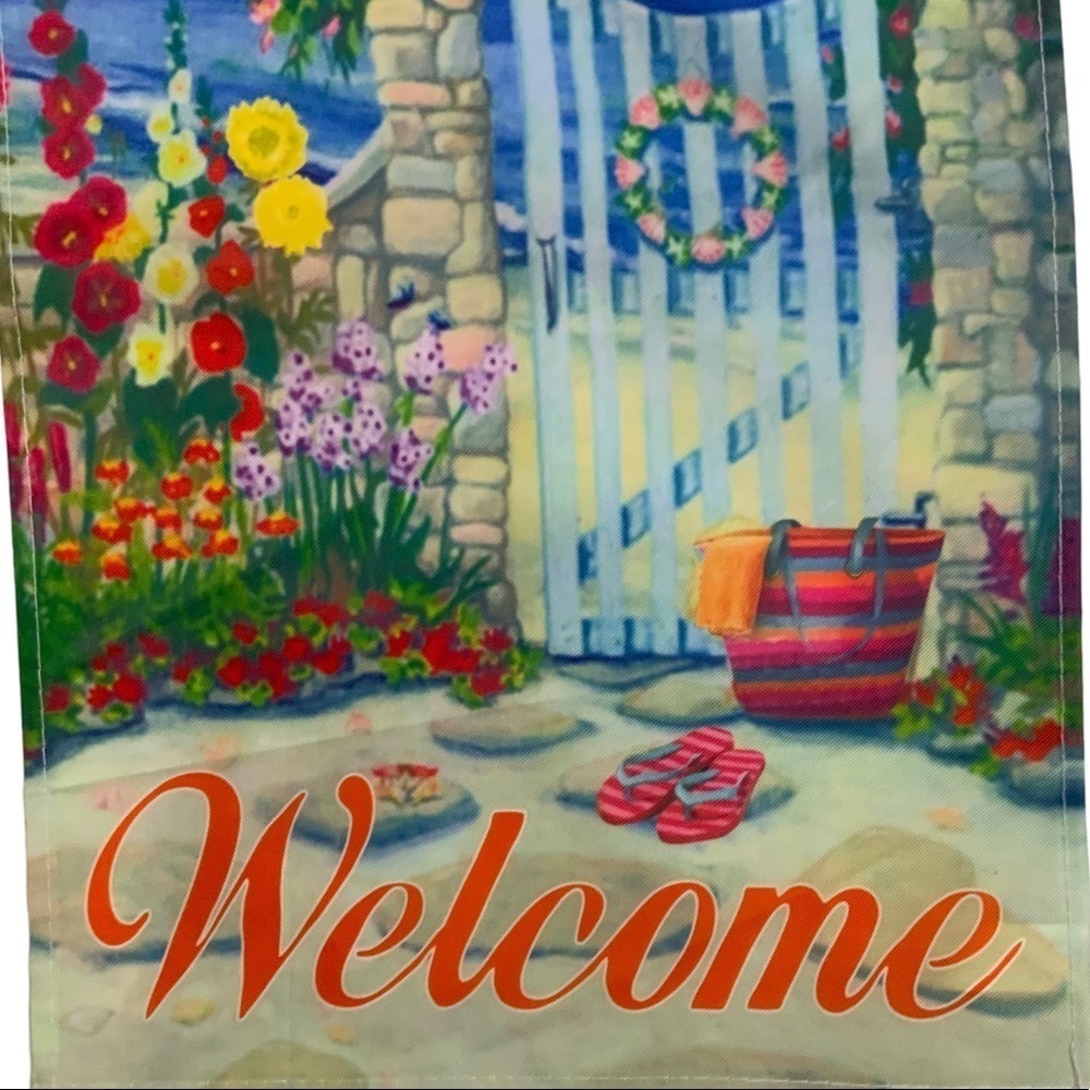 Garden Yard Flag Coastal Nautical Welcome Floral Flag Blue Multicolor 12 X 18 in - Picture 9 of 11
